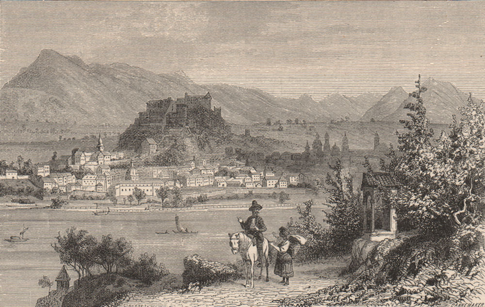 SALZBURG. View of the city. Austria 1882 old antique vintage print picture